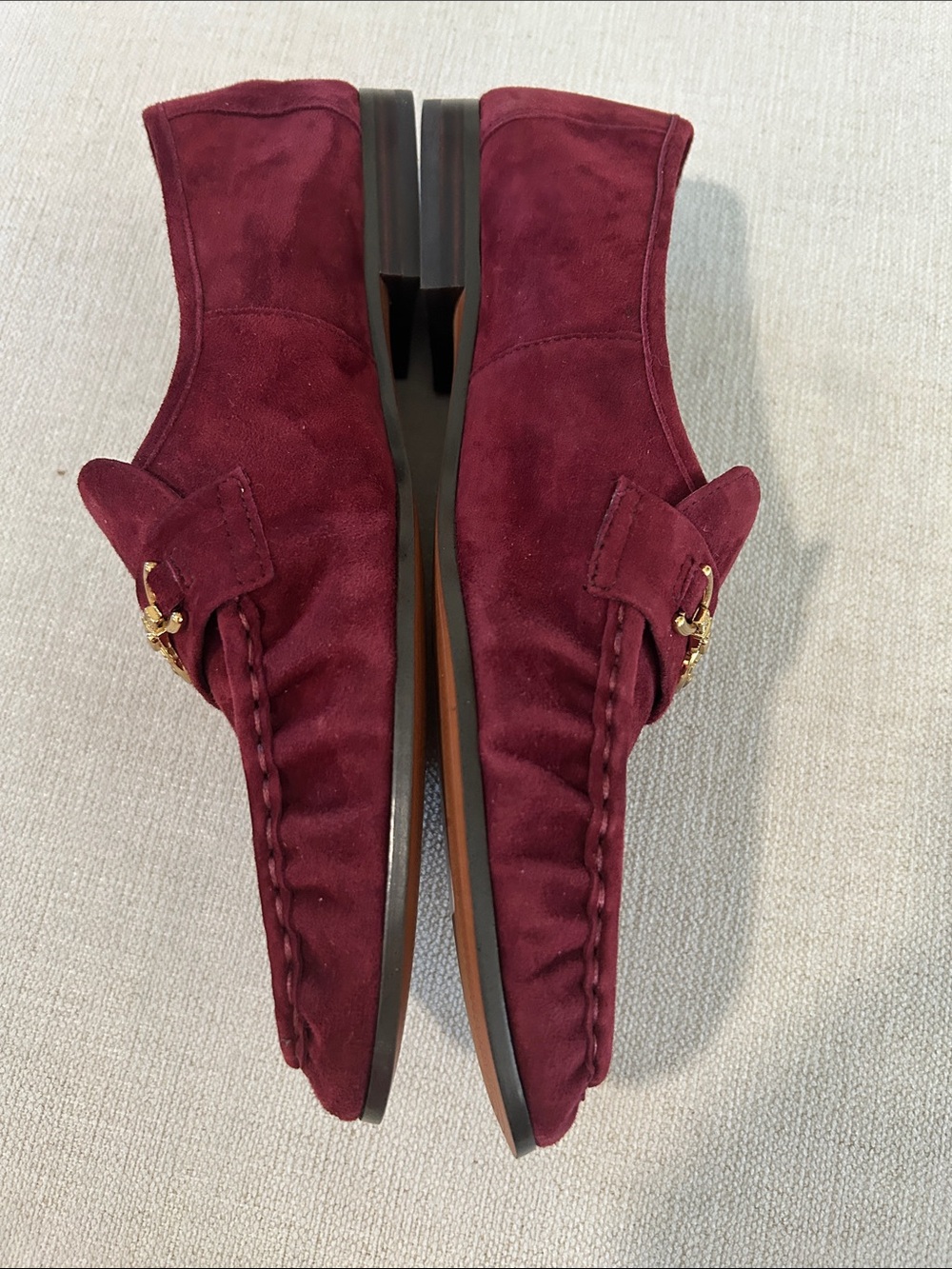 Sam Edelman Loraine loafers, deep burgundy suede, Gold Horse bit, Size 10.5, NWO - Picture 2 of 7